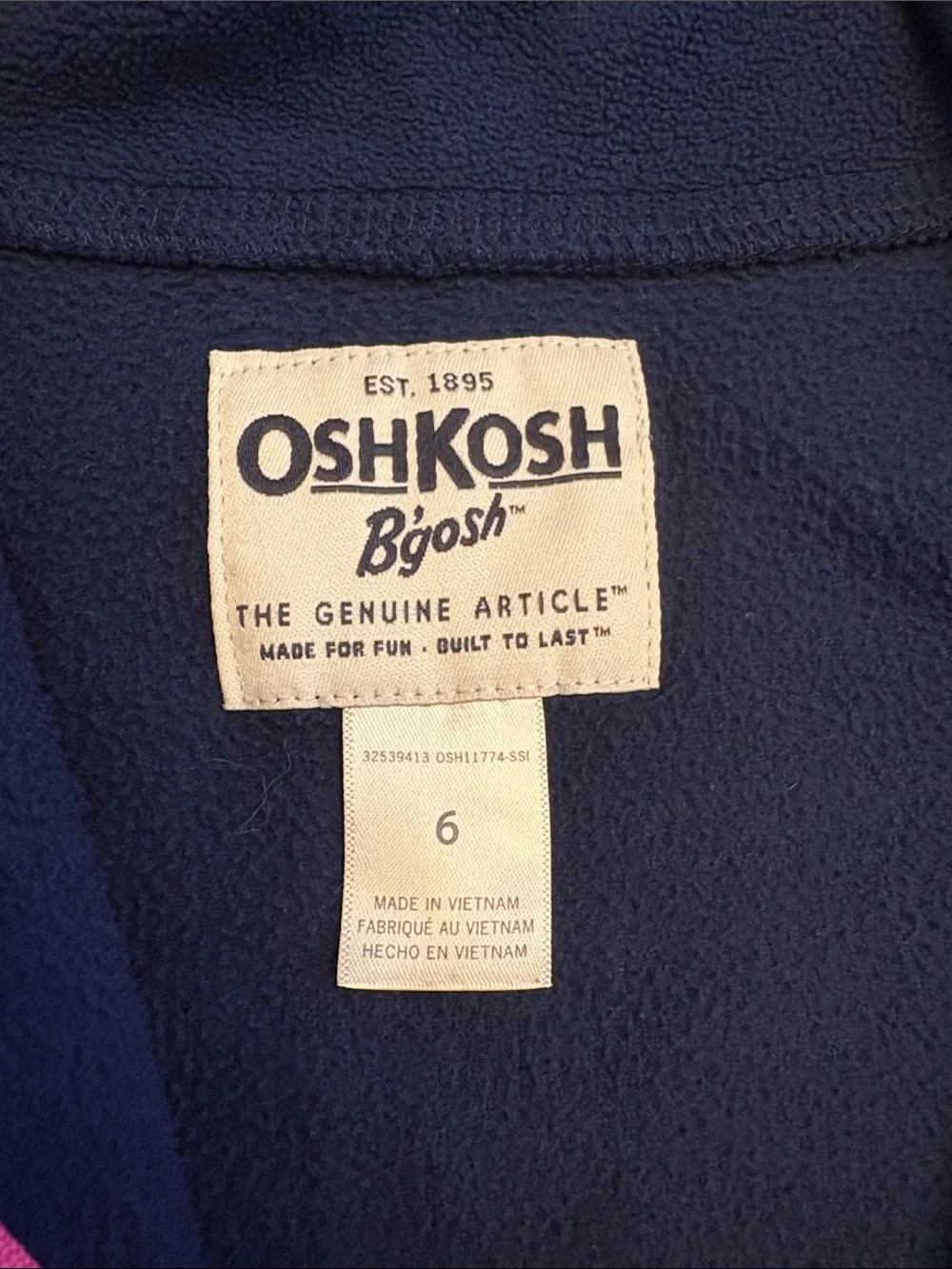 OshKosh B'gosh Navy and Pink Fleece Zip Jacket